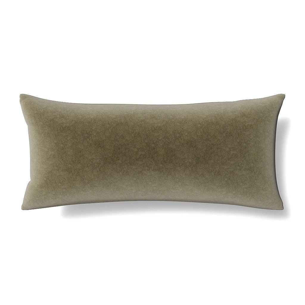 Ann Gish Fresco Velvet lumbar pillow in sage, soft velvet texture, rectangular shape.