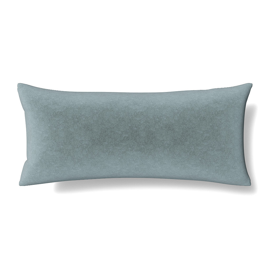 Ann Gish Fresco Velvet lumbar pillow in muted teal, soft velvet texture, rectangular silhouette.