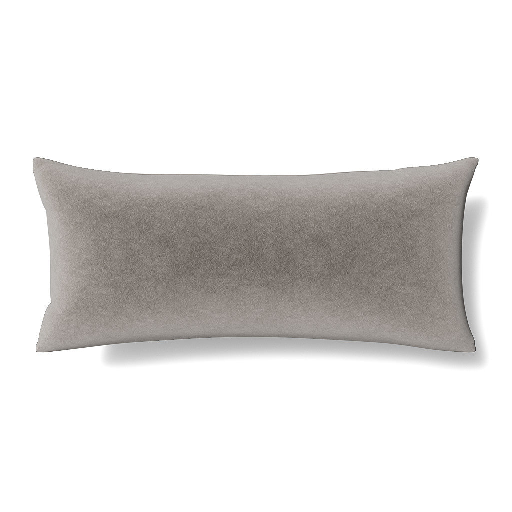 Ann Gish Fresco Velvet lumbar pillow in dove grey, soft plush velvet texture on white background.