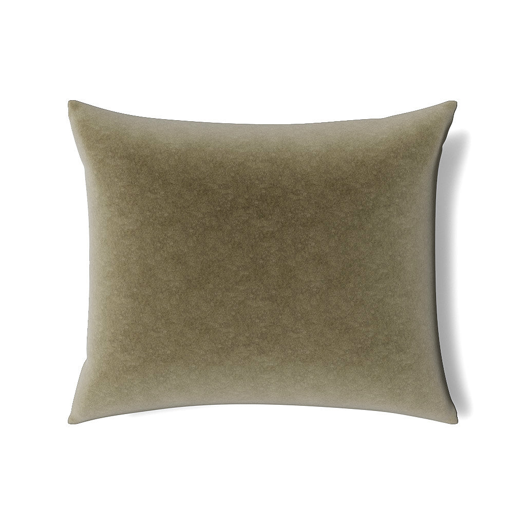 Ann Gish Fresco Velvet pillow in sage, plush velvet surface shown against white background.