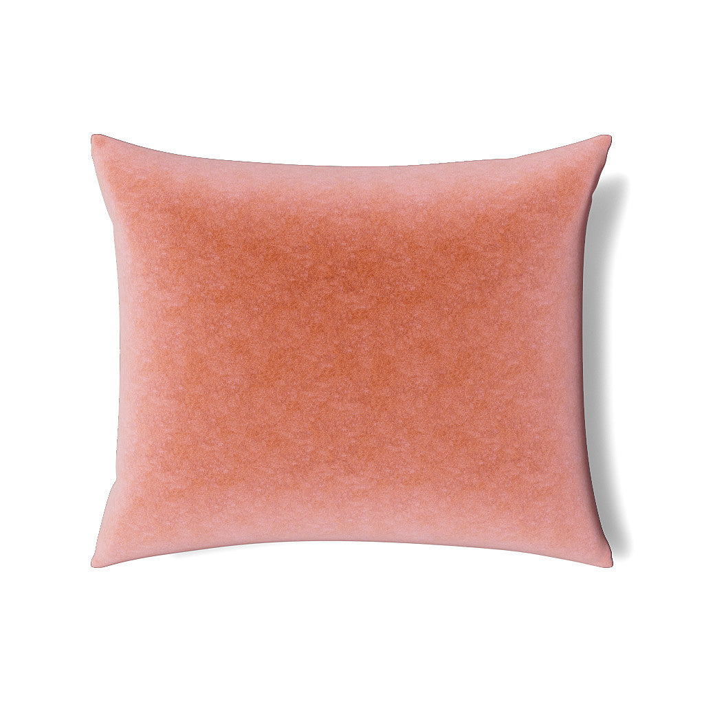 Reverse side of Ann Gish Fresco Velvet pillow in coral velvet fabric.