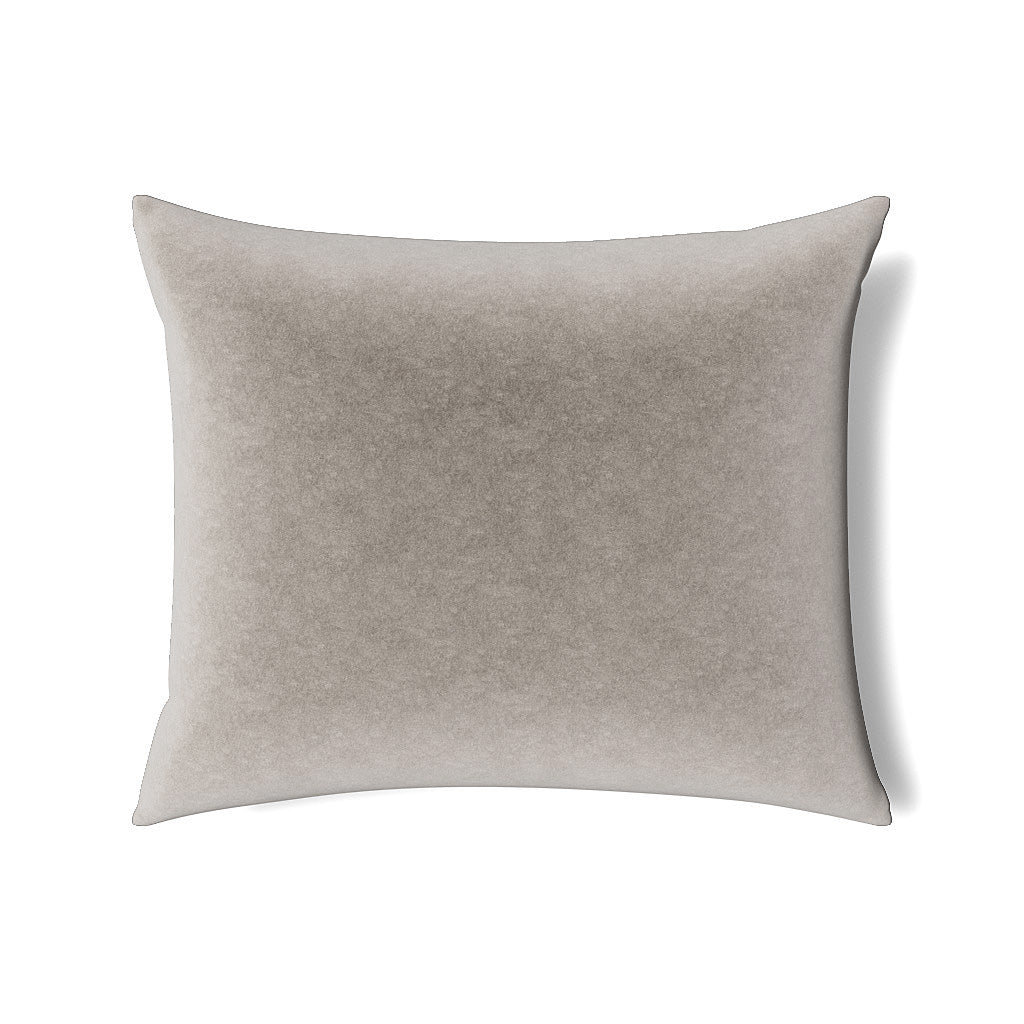 Ann Gish Fresco Velvet pillow in taupe, soft mottled velvet texture, studio view.