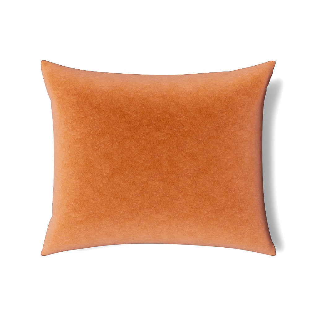 Ann Gish Fresco Velvet pillow in terracotta, plush velvet texture, rectangular profile.