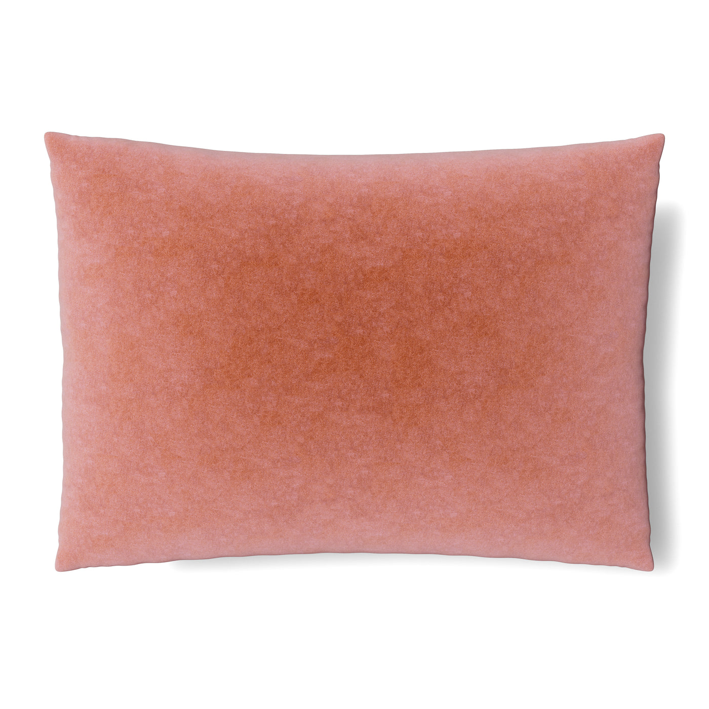 Fresco Velvet sham in blush, soft velvet texture on rectangular pillow form.