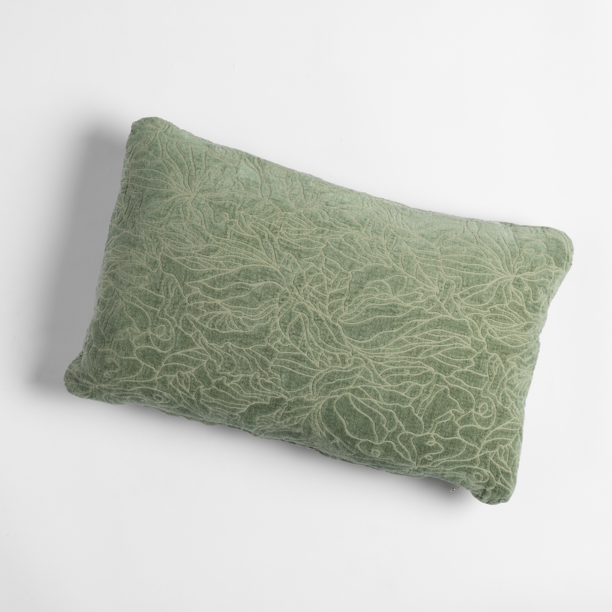 Desert Sage Georgia throw pillow, tone-on-tone floral jacquard texture, rectangular lumbar shape.