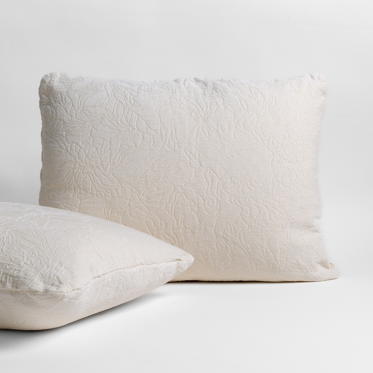 Bella Notte Georgia sham in Winter White with crinkled texture, two shams stacked.