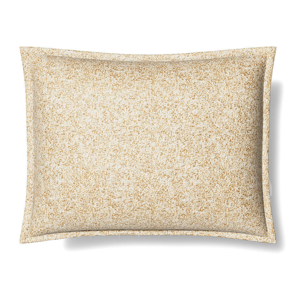 Ann Gish Glacier pillow sham in ivory and gold speckled pattern with contrast flange border.
