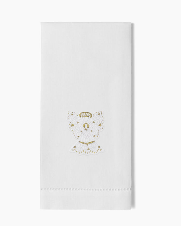 Photo of the Angel White & Gold Hand Towel ensemble.