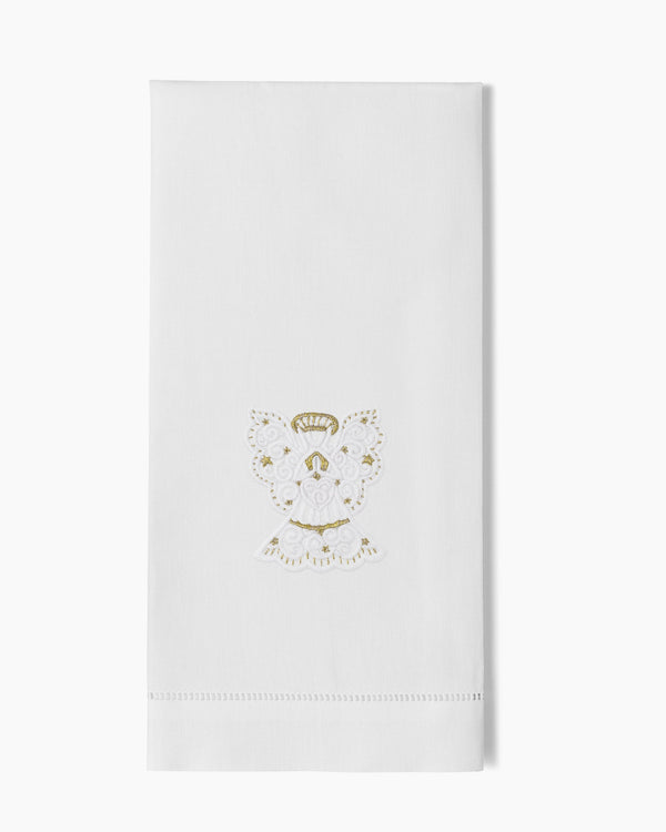 Photo of the Angel White & Gold Hand Towel ensemble.