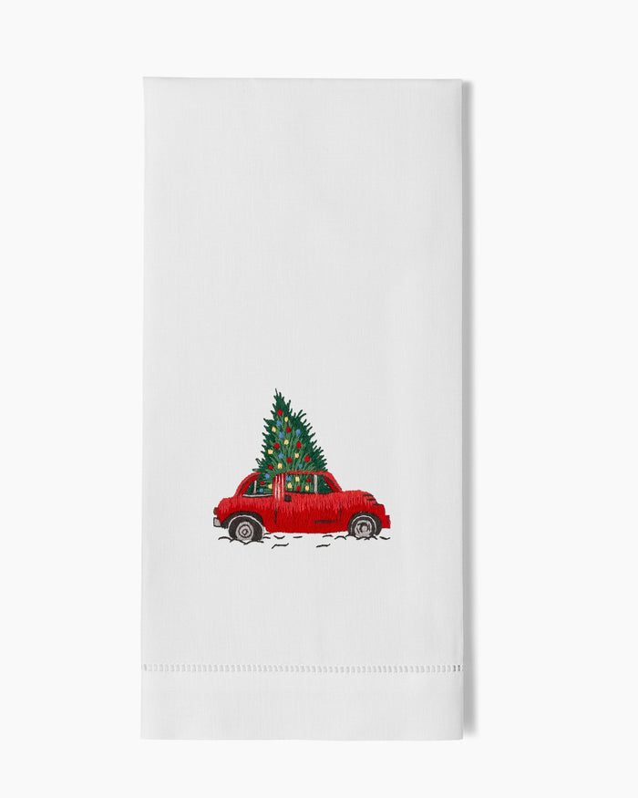 Photo of the Christmas Tree Car Hand Towel ensemble.