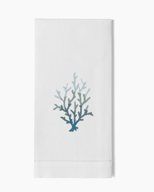 Photo of the Coral Knot Blue Hand Towel ensemble.