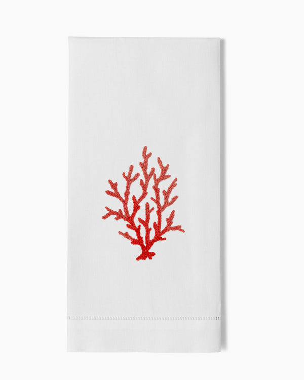 Photo of the Coral Knot Red Hand Towel ensemble.