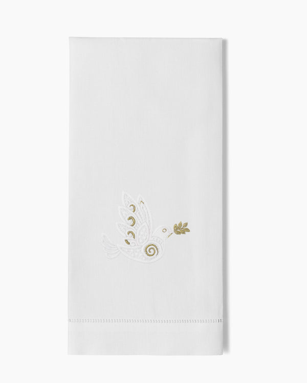 Photo of the Dove White & Gold Hand Towel ensemble.