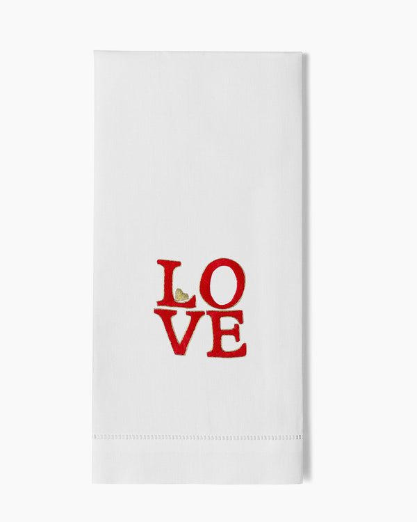 Photo of the LOVE Square Hand Towel ensemble.
