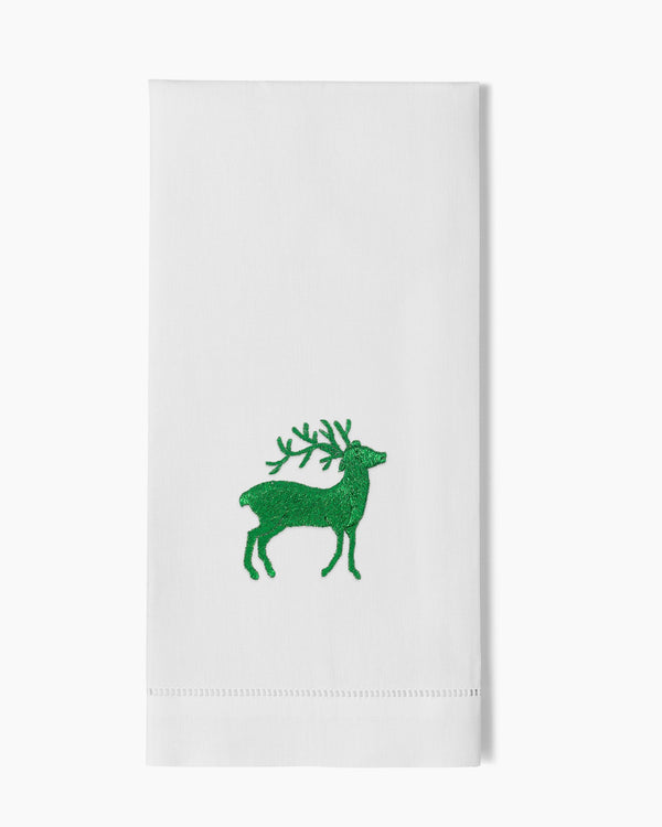 Photo of the Reindeer Green Towel ensemble.