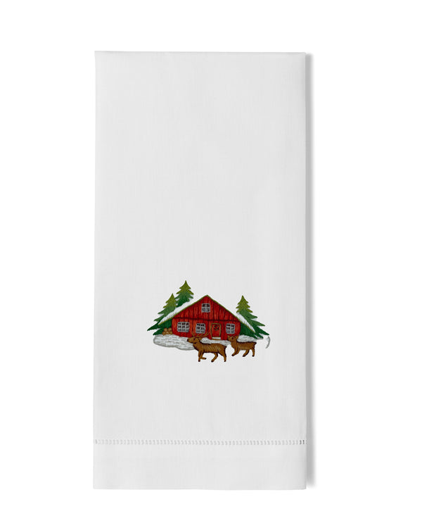 Photo of the Red Cabin Deer Hand Towel ensemble.
