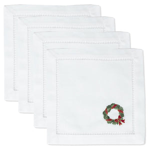 Photo of the Holly Ribbon Wreath | Cocktail Napkins, Set of 4 ensemble.