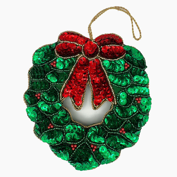 Photo of the Holly Ribbon Wreath Ornament ensemble.