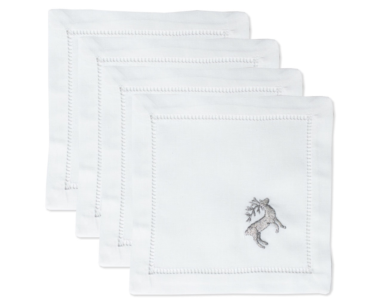 Image of Henry Handwork Reindeer Silver cocktail napkins.