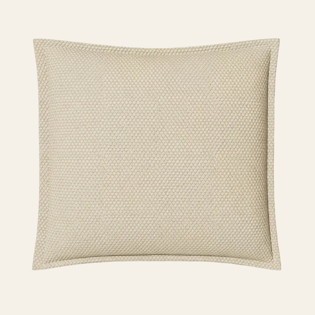 Ann Gish Hollywood pillow in ivory with textured honeycomb weave and flange border.