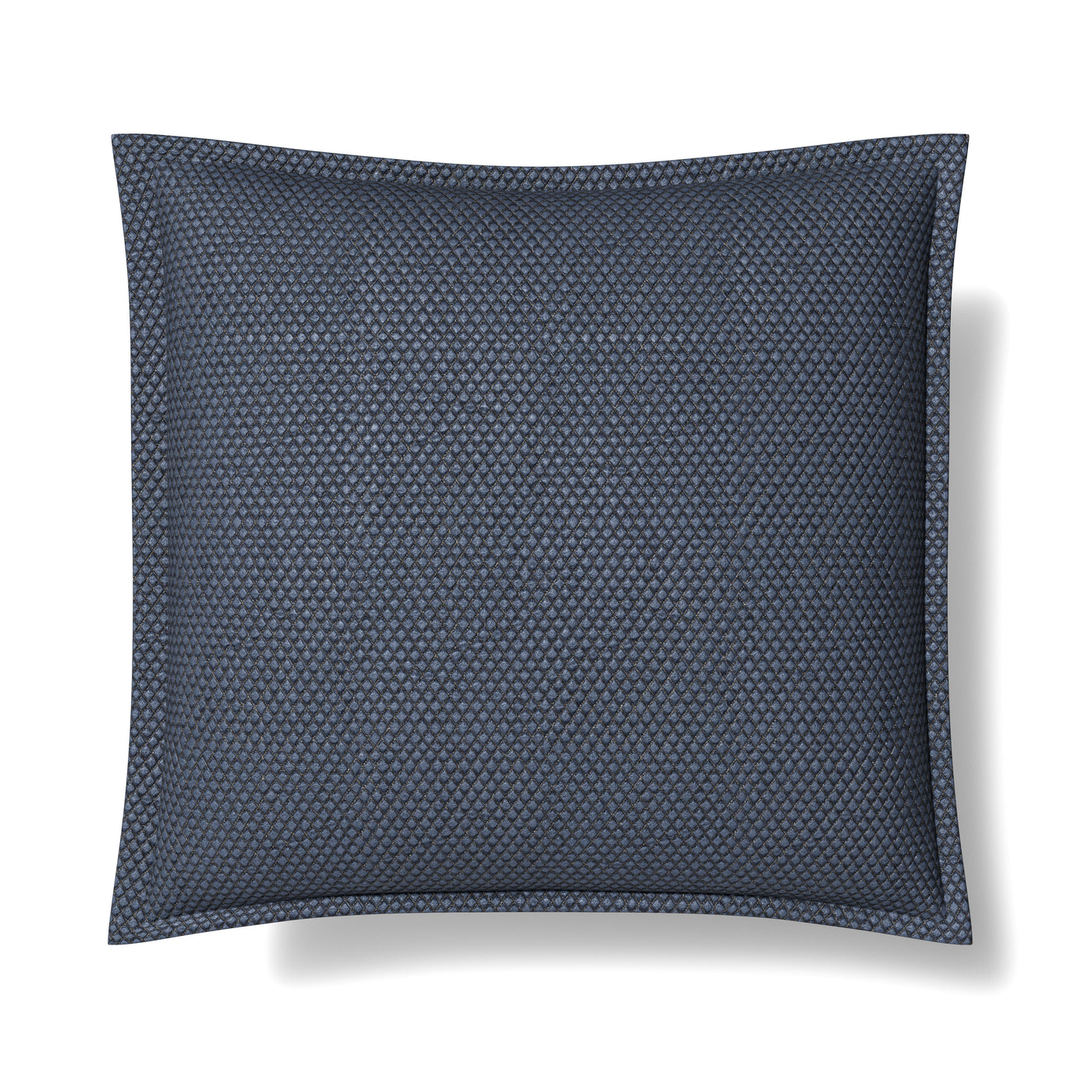 Ann Gish Hollywood pillow in navy with tone-on-tone honeycomb texture weave and flanged edge.