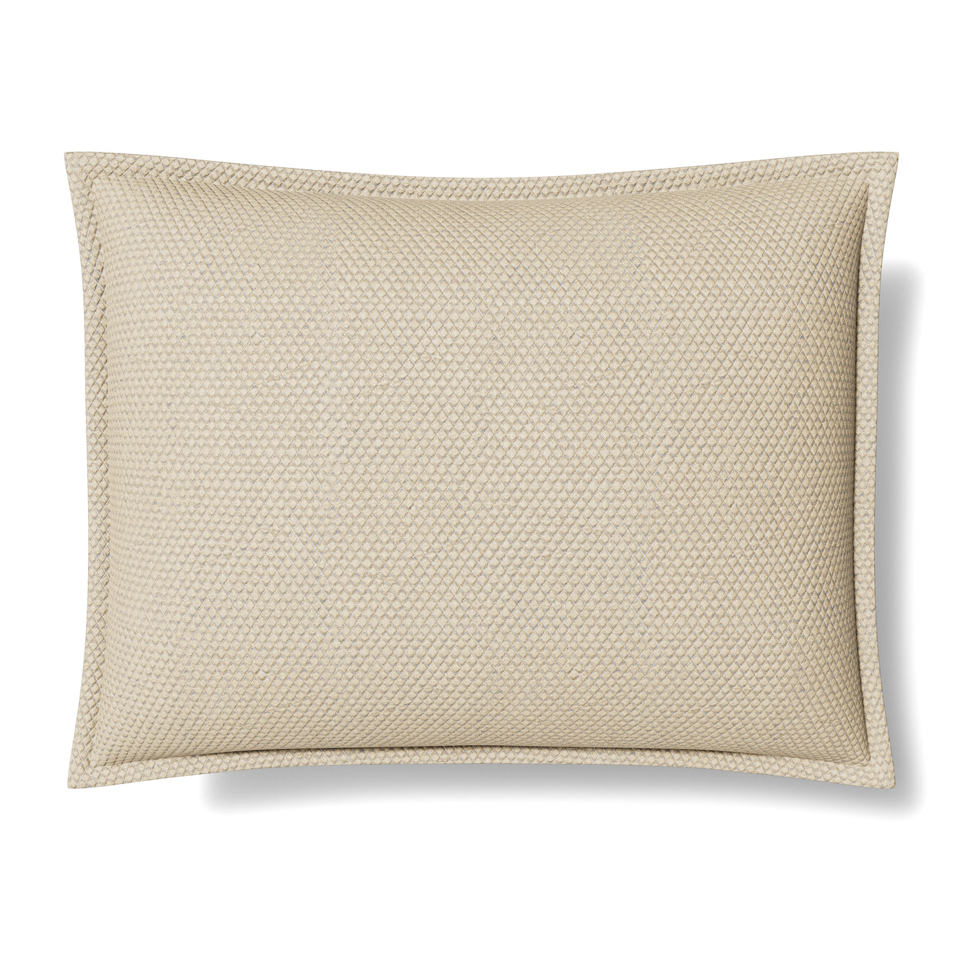 Ann Gish Hollywood pillow in champagne, close-up of honeycomb woven texture with flanged border.