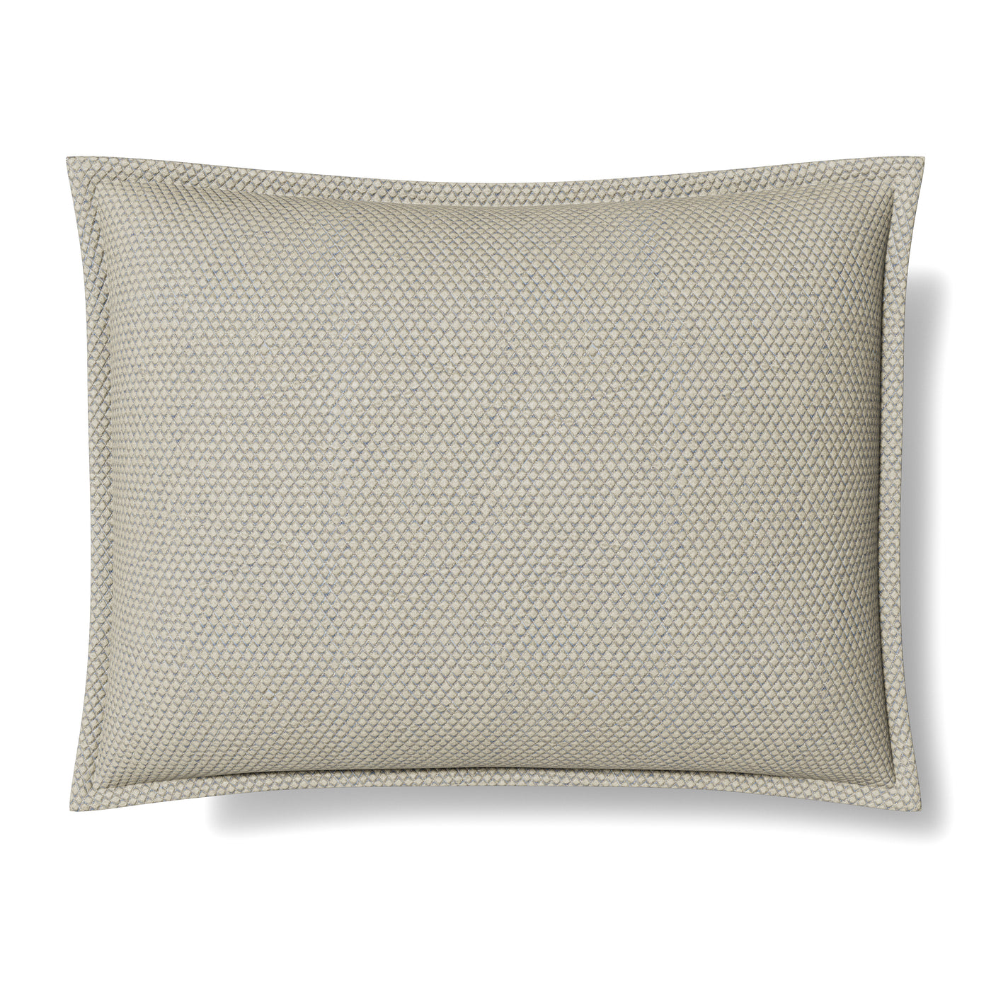 Ann Gish Hollywood pillow in sage, honeycomb-textured weave with flanged border, flat lay.