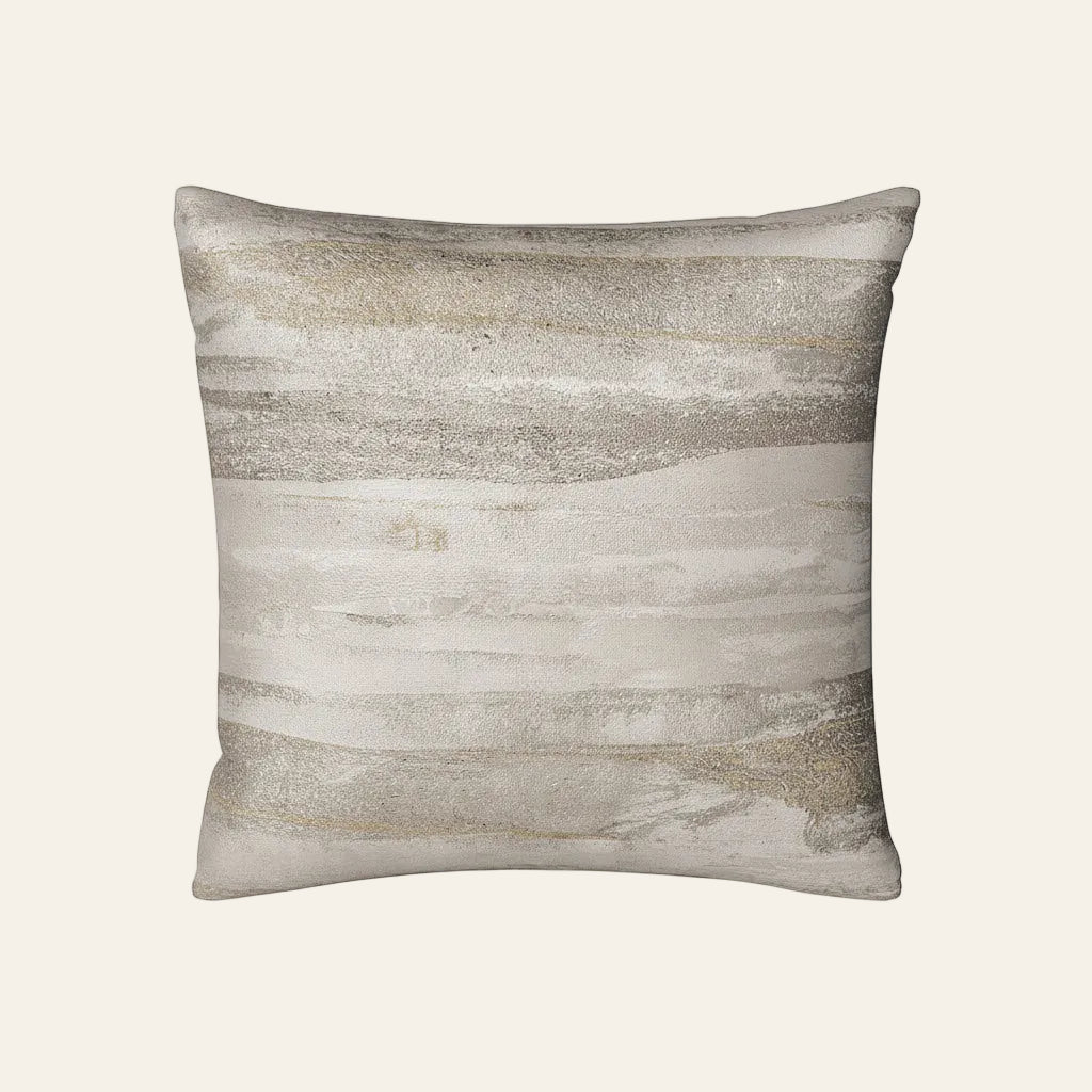 Ann Gish Horizon sham in ivory and champagne with abstract brushstroke stripe pattern.