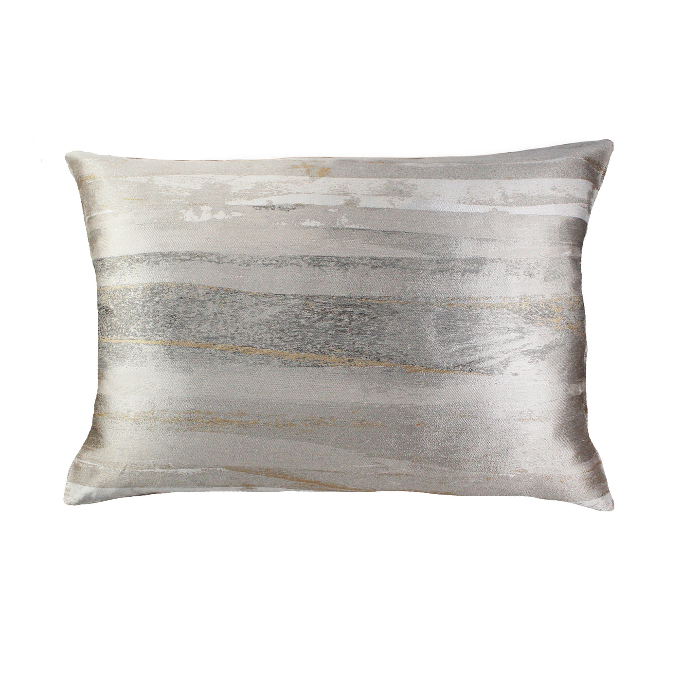Ann Gish Horizon sham with silver, grey, and gold brushstroke stripe pattern.