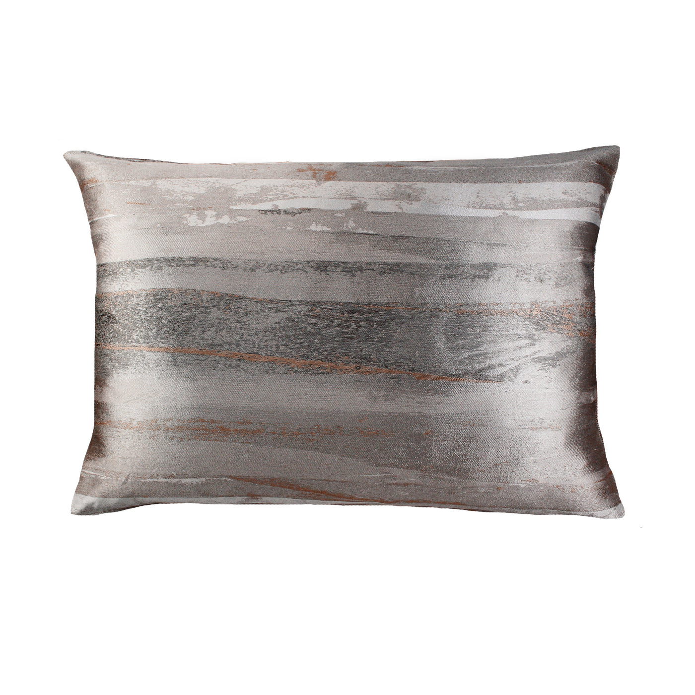 Reverse side of Ann Gish Horizon sham in silver and bronze tones.