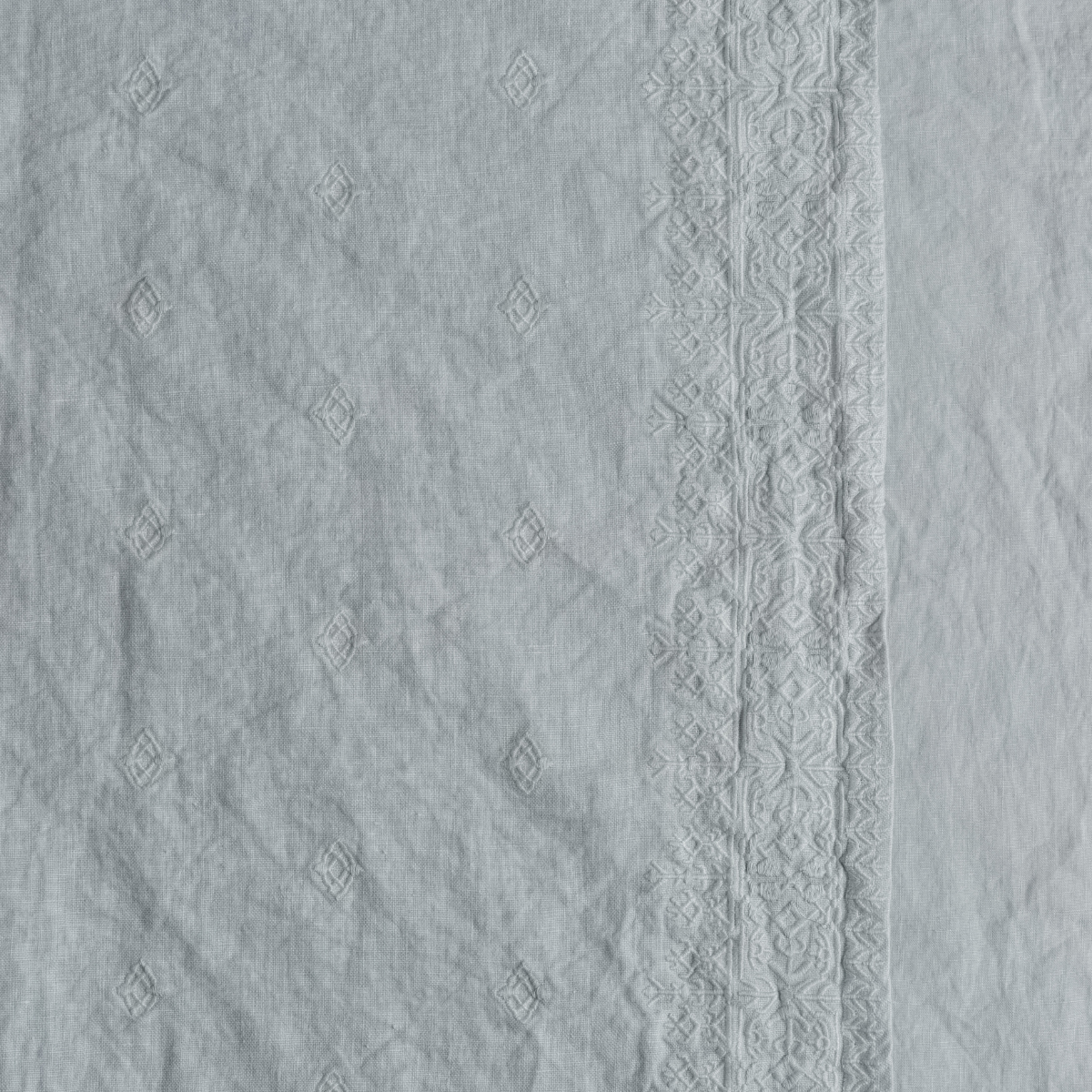Close-up of Cloud Bella Notte Ines bedspread showing diamond motifs and lace trim border.