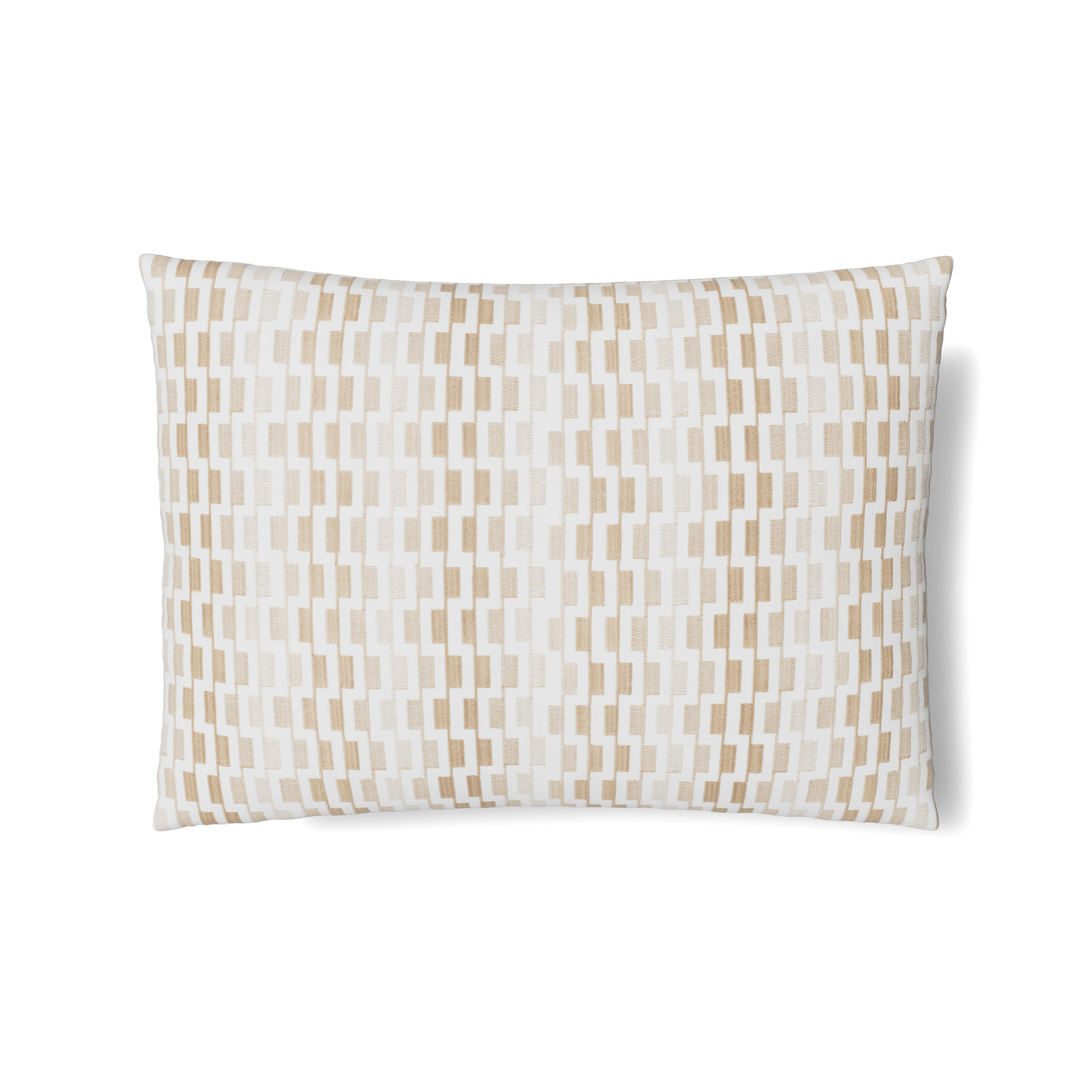 Ann Gish Ingot sham, flat lay showing champagne and ivory geometric block pattern.