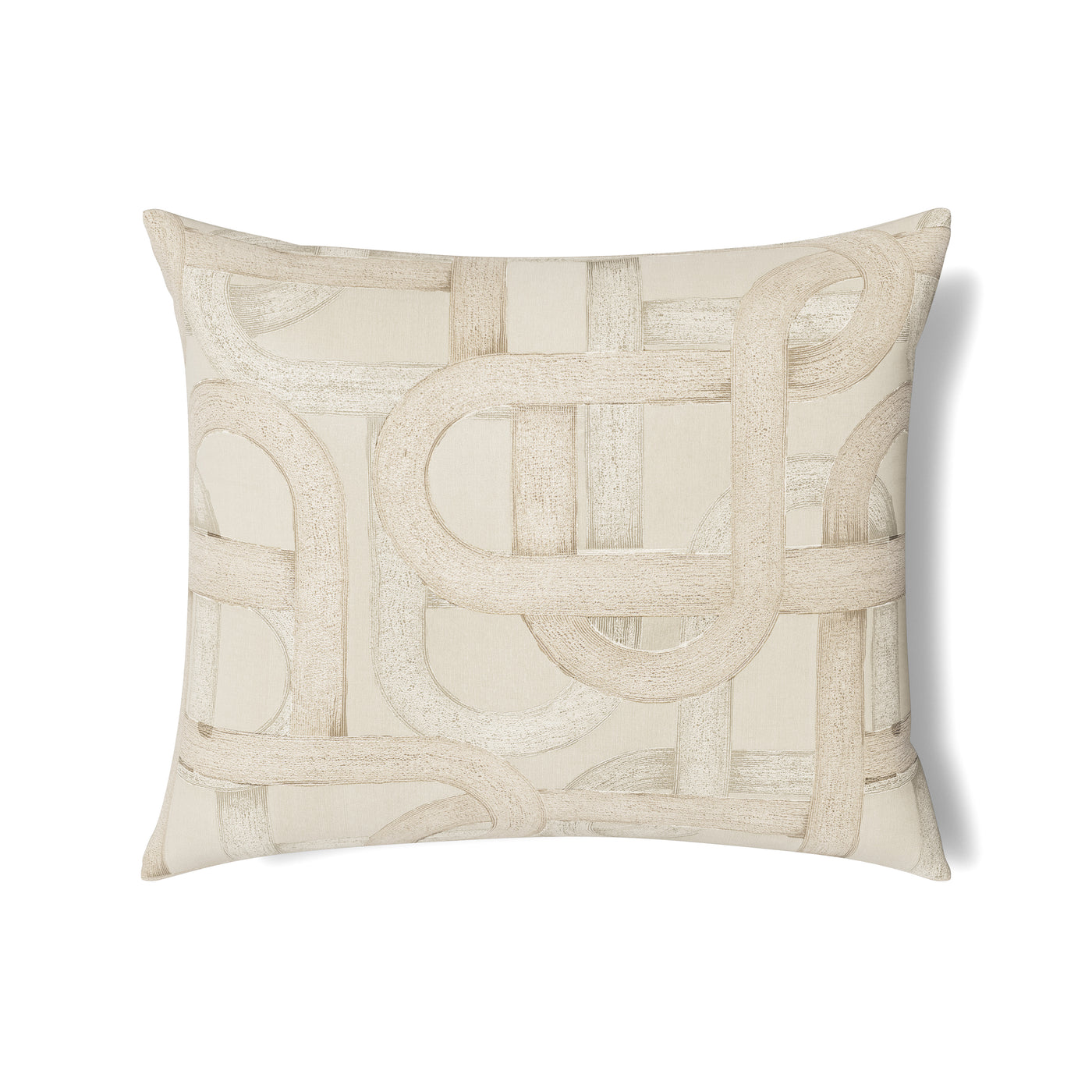 Ann Gish Interchange pillow in ivory with interlocking geometric embroidered design.