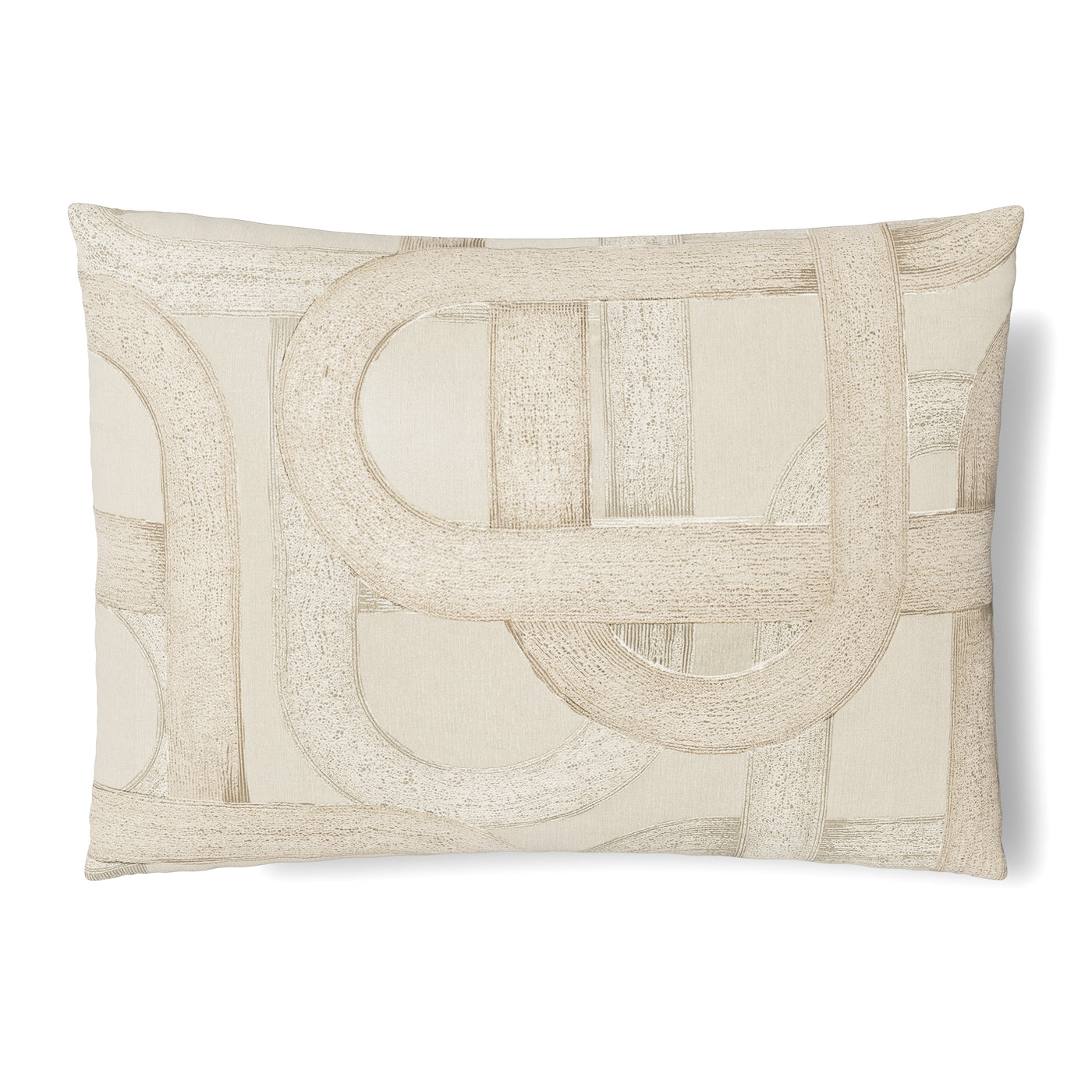 Ann Gish Interchange sham in ivory with raised looping geometric embroidery detail.