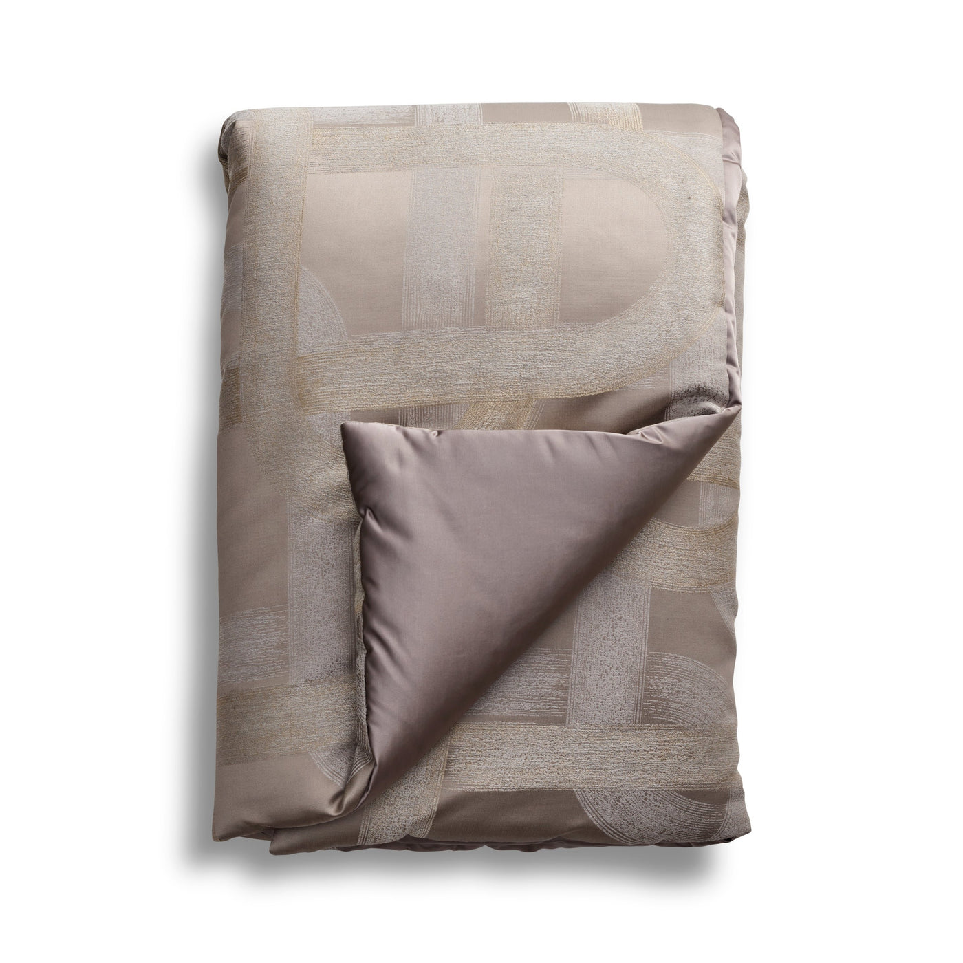 Corner fold detail revealing taupe satin lining on Ann Gish Interchange throw.