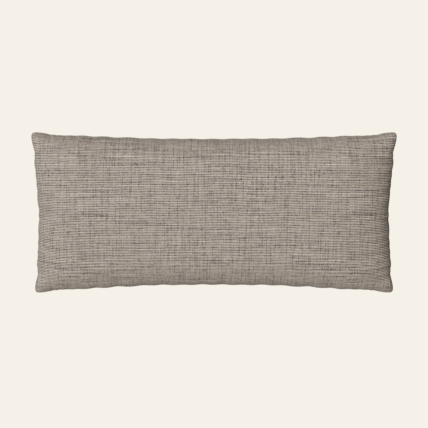 Ann Gish Isla lumbar pillow in taupe woven linen-blend fabric, rectangular shape.