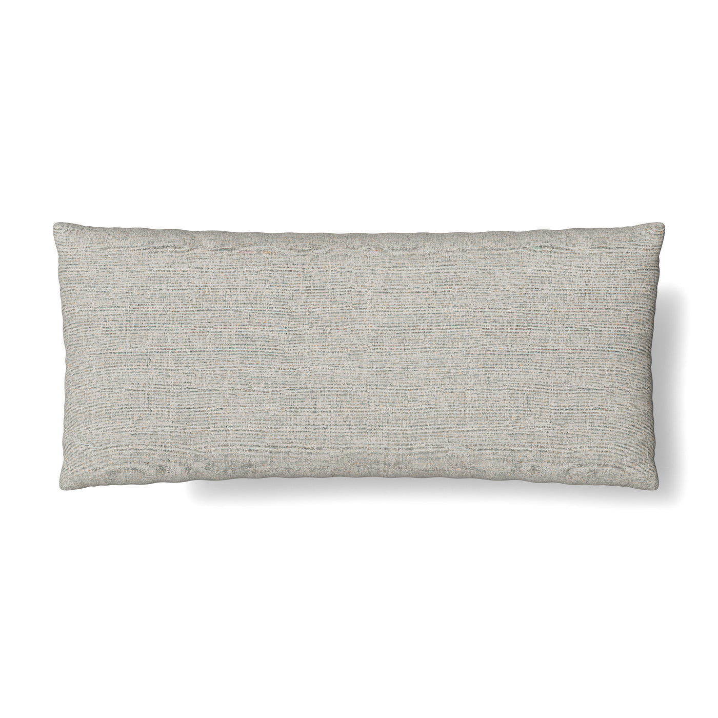Ann Gish Isla lumbar pillow in silver-grey textured weave fabric, on white background.
