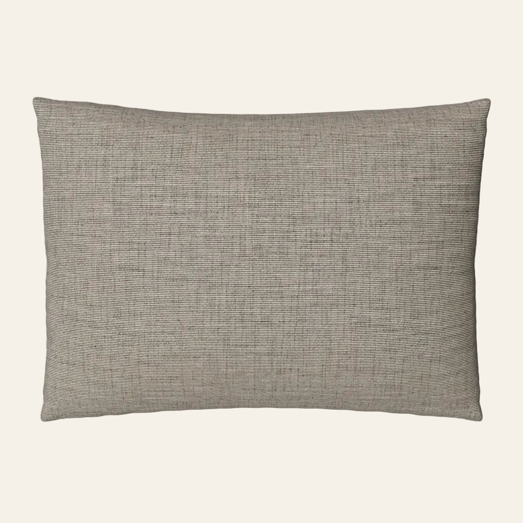 Ann Gish Isla sham in taupe woven linen-textured fabric, rectangular profile.
