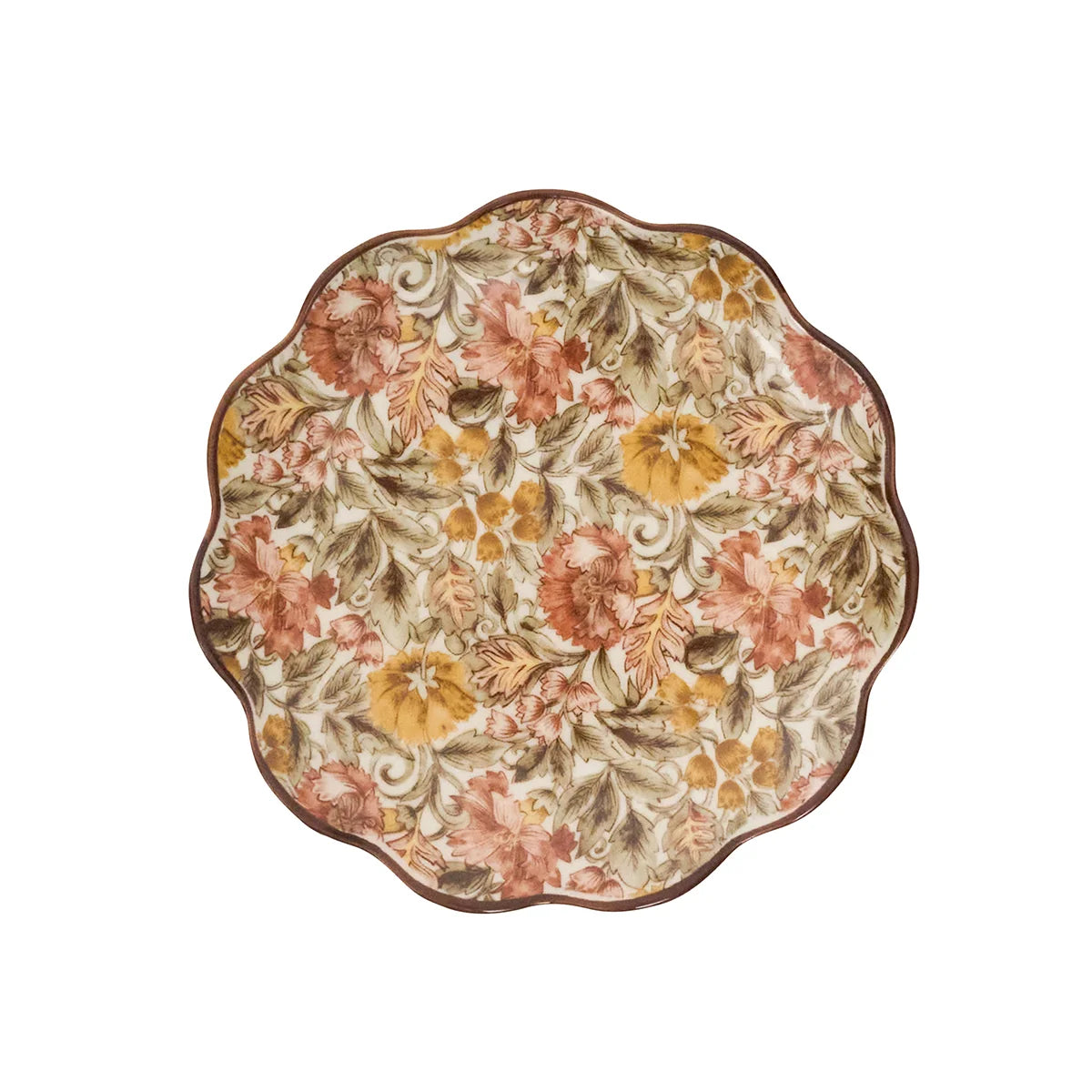 Single Juliska Willa scalloped cocktail plate with an ivory ground floral
