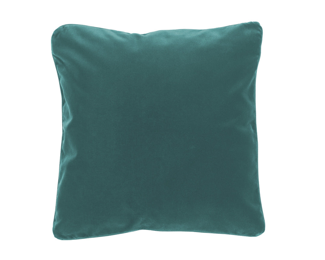 A solid blue decorative pillow.