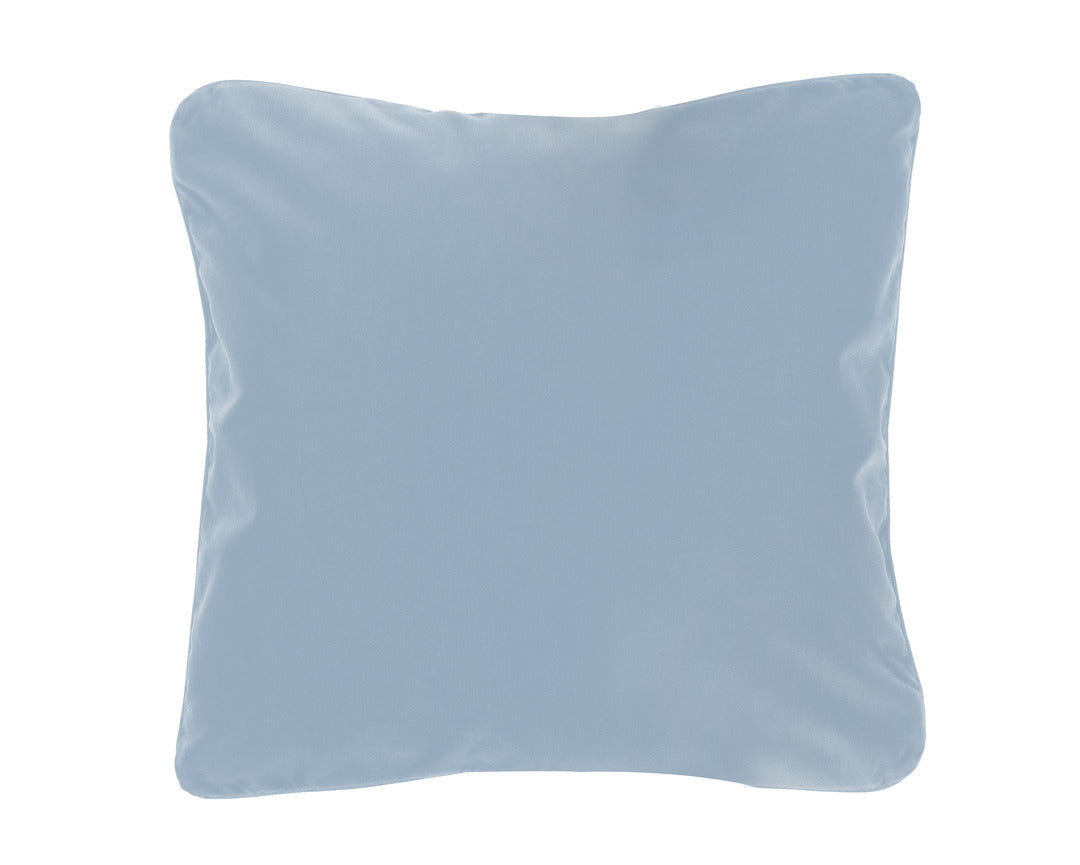 A solid blue decorative pillow.