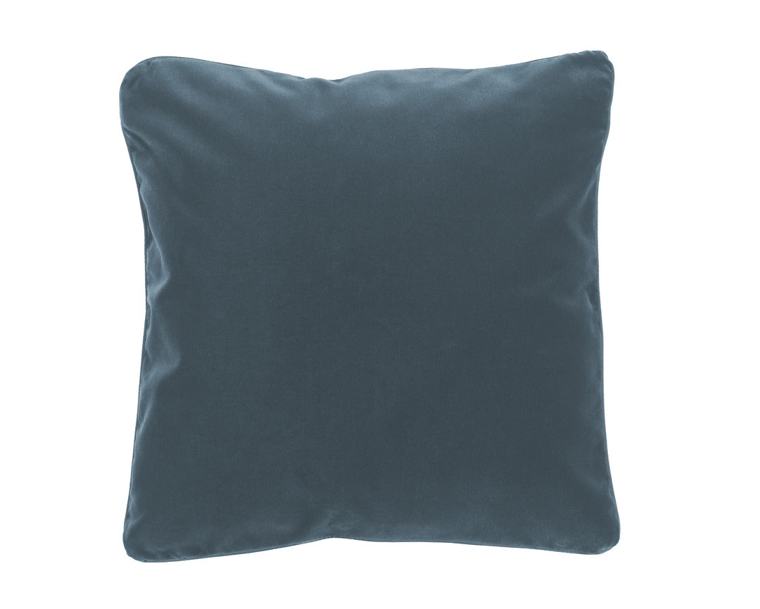 A solid blue decorative pillow.