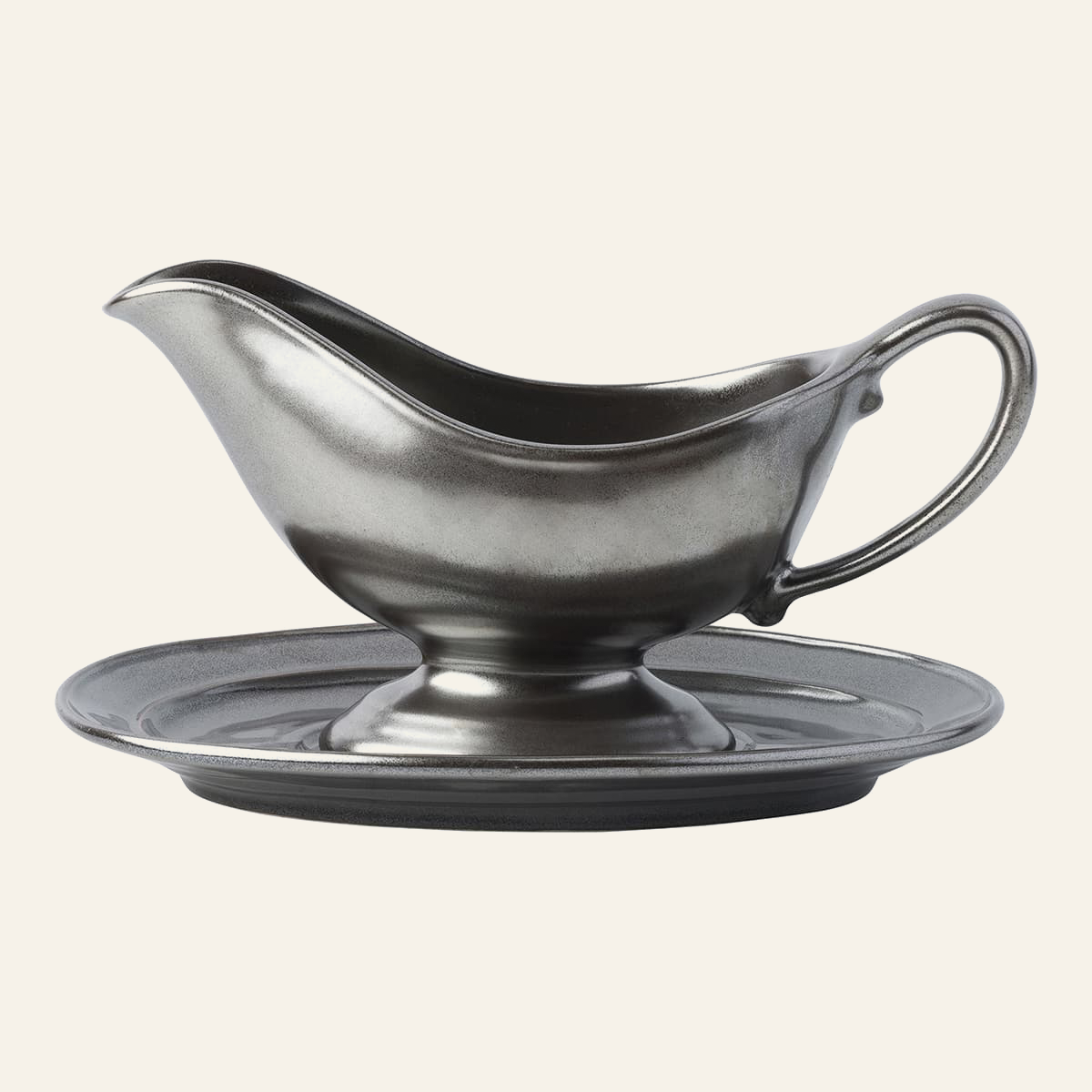Pewter Stoneware | Sauce Boat and Stand Set