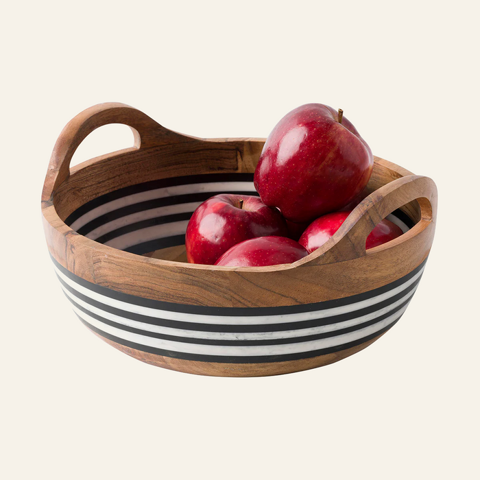 Photo of the Stonewood Stripe | Round Handled Serving Bowl ensemble.