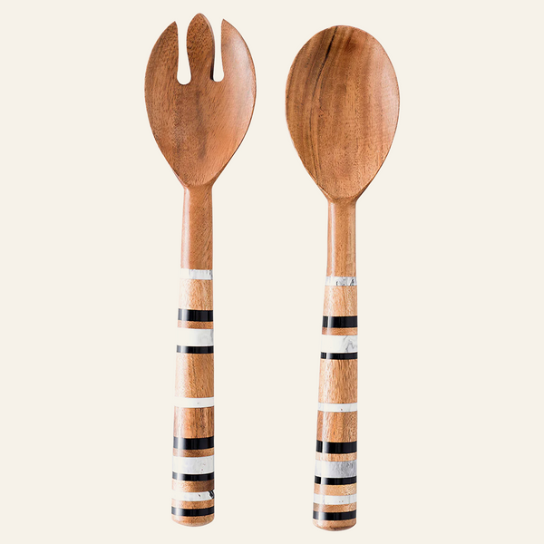 Photo of the Stonewood Stripe | Salad Server Set ensemble.