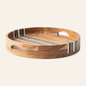Photo of the Stonewood Stripe | Round Serving Tray ensemble.