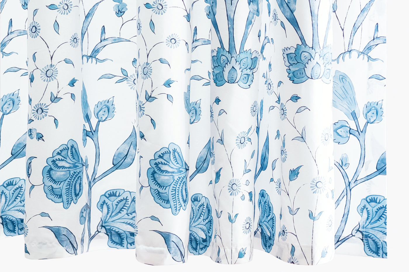 Blue floral pattern on white fabric