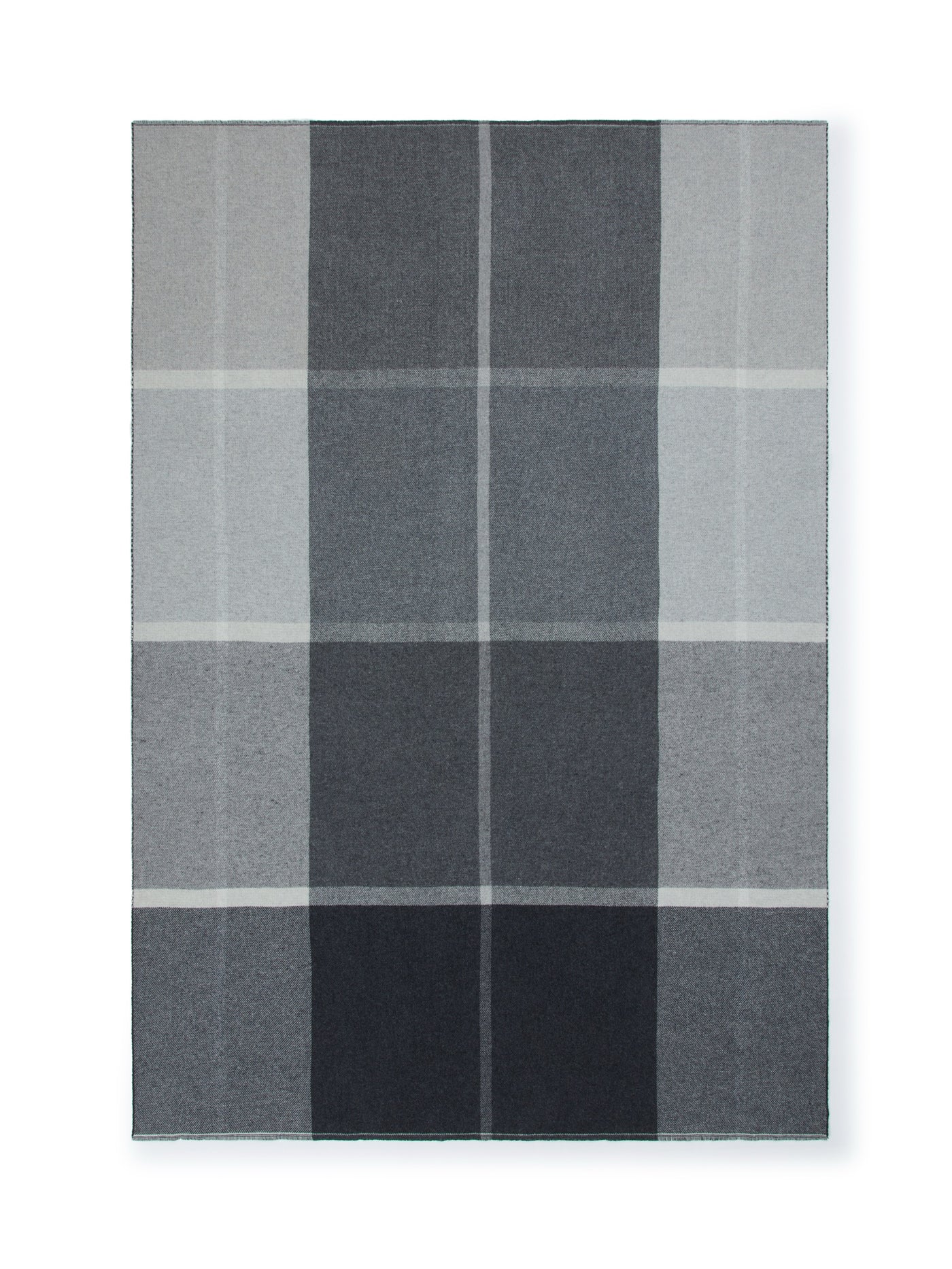 Lanerossi Ascot throw in charcoal plaid, flat lay showing full woven check pattern.