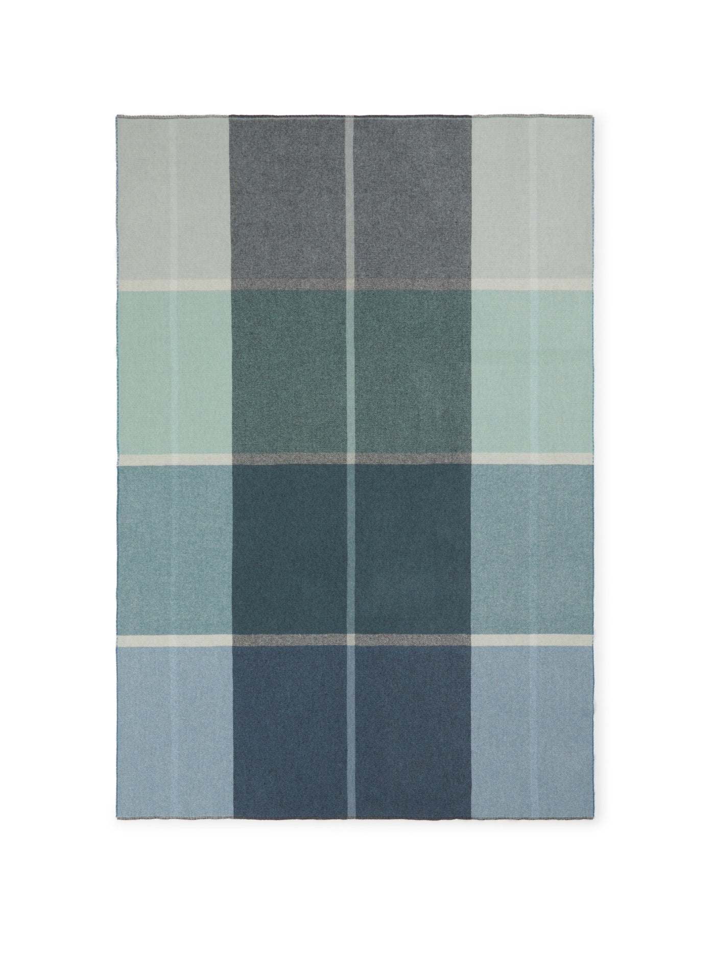 Lanerossi Ascot throw in teal and slate plaid, flat lay showing full woven check pattern.