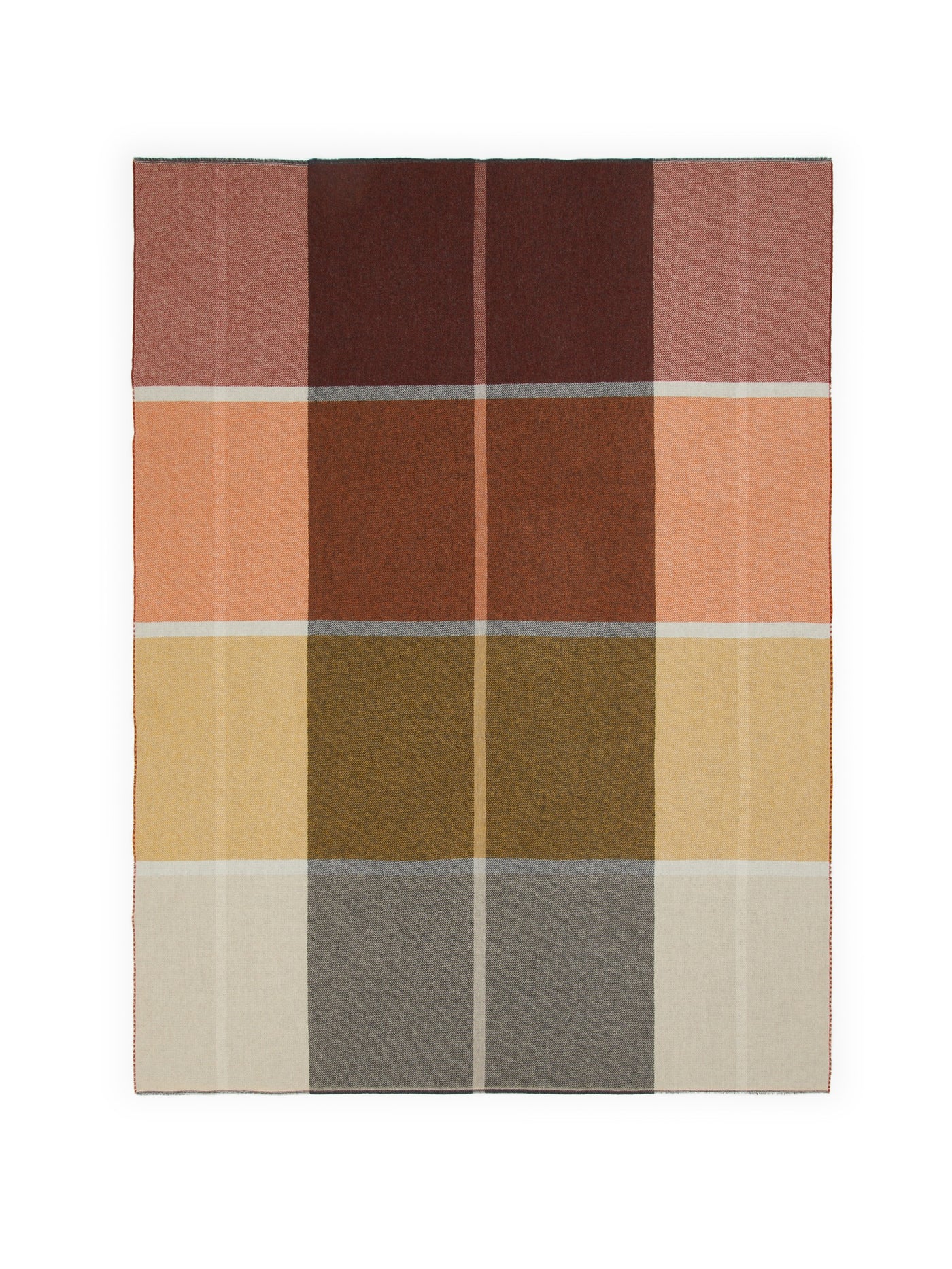 Lanerossi Ascot throw displayed flat, bold earth-tone plaid in terracotta, burgundy, gold, and grey.